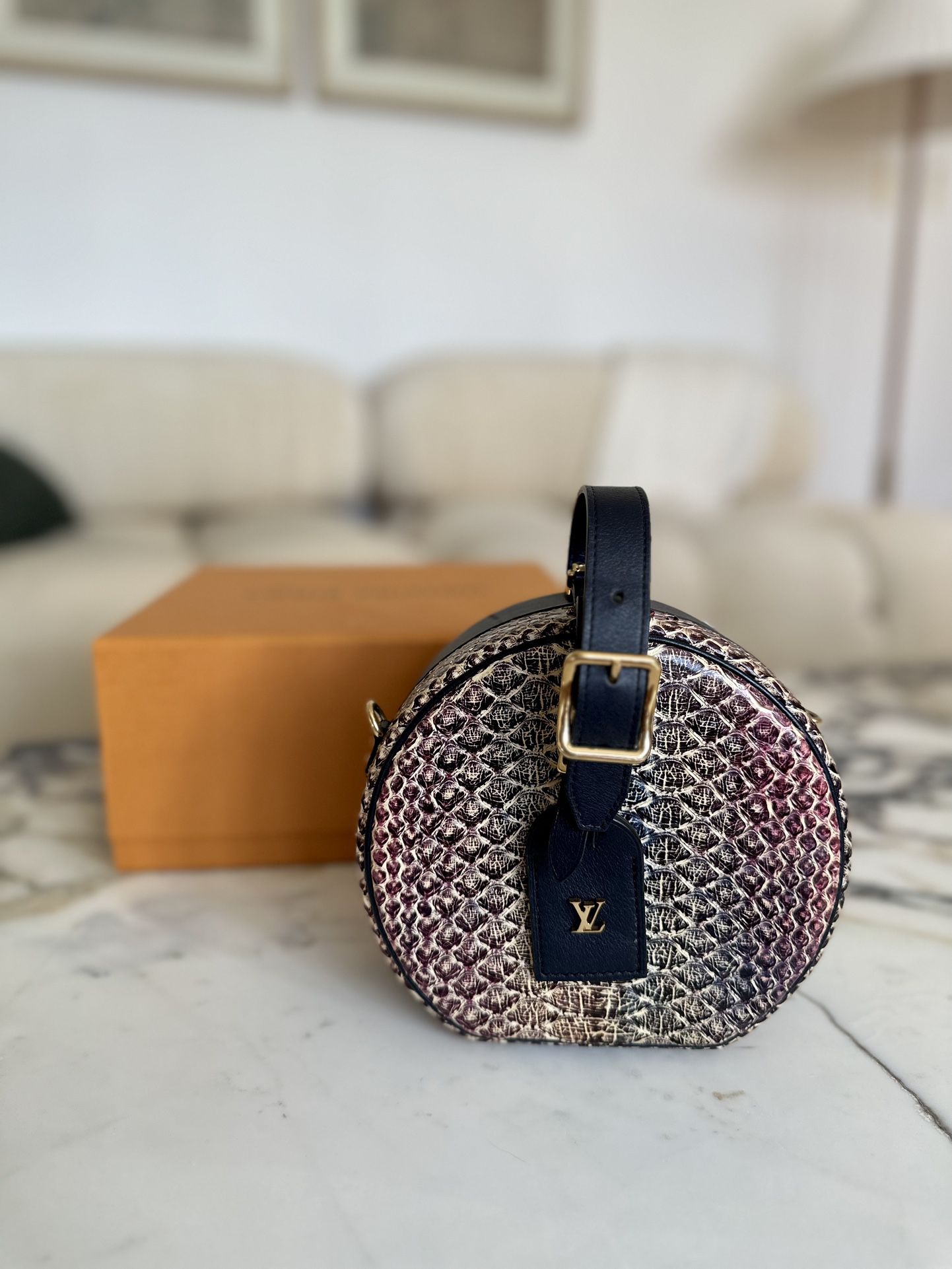 Metallic Gold Python Petite Boite Chapeau Bag