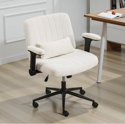 Cream Boucle Office Chair with Lumbar Pillow