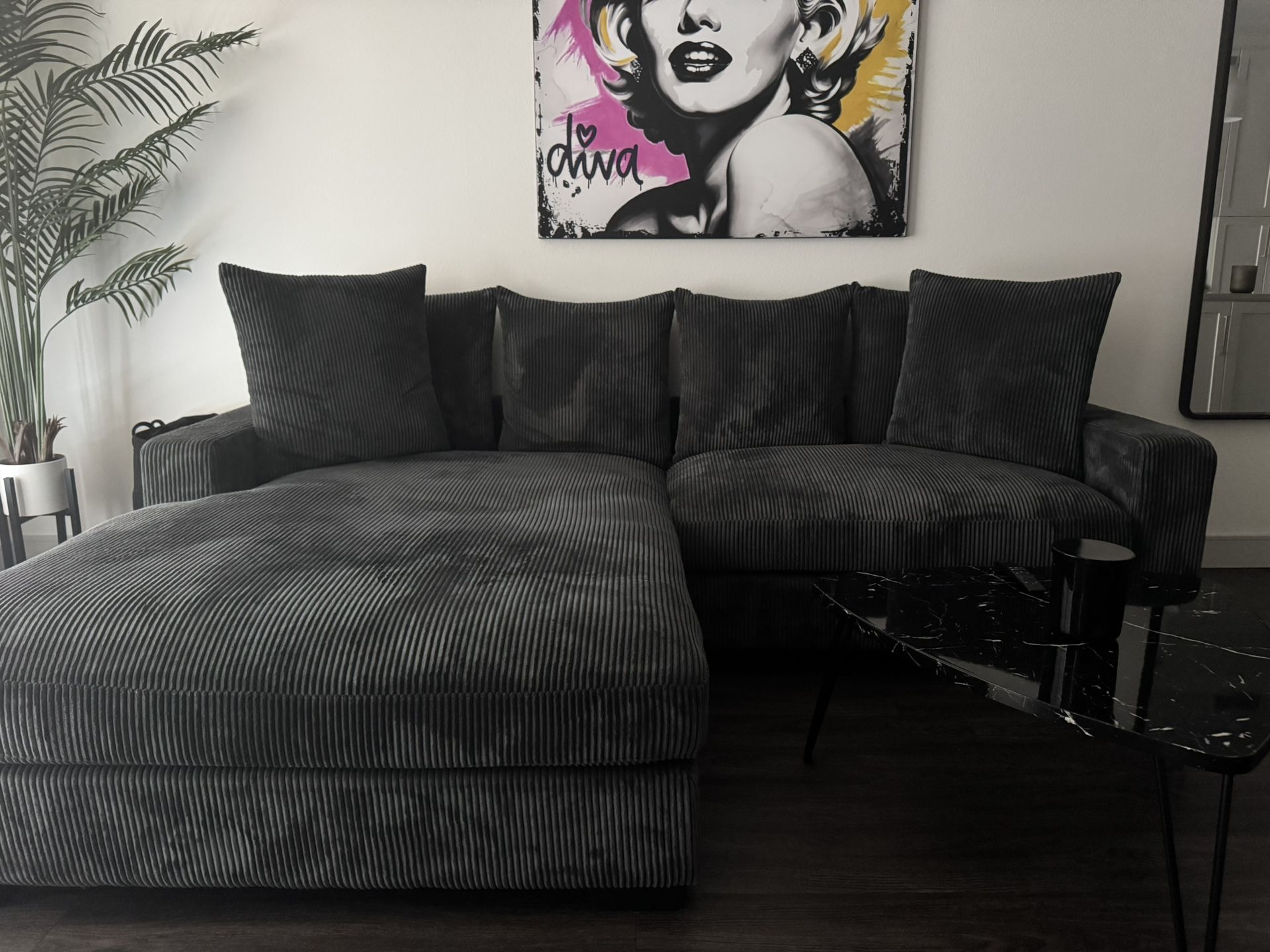 Luxe Oversized Two-Piece Sectional Couches for Living Room, 102.4-Inch L Shaped Sofa with Chaise, Upholstered with Corduroy Fabric, Black - Left Facin