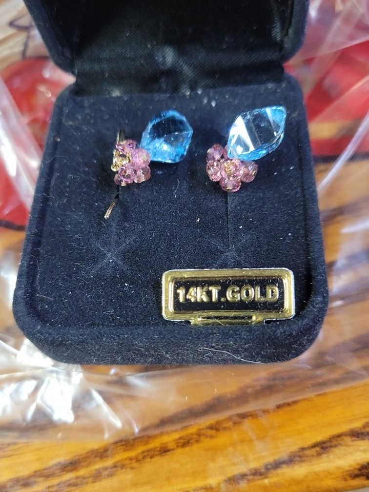 14 K Gold Pnk Saphire, Lite Blue Tanzonite