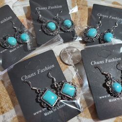  Faux Turquoise Stone Dangle Earrings (Set of 5)