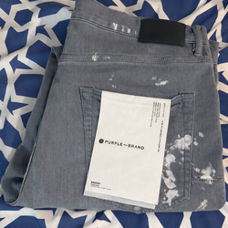 Grey paint splatter purple jeans