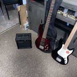 2 Bass Guitars and Amp