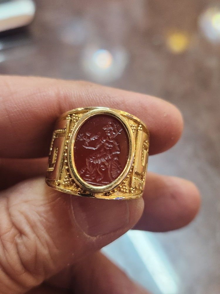 18k Yellow Solid Gold Agate Stone