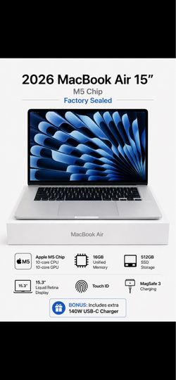 💻 15” NEW Apple MacBook Air M5 • 16GB • 512GB • Silver (2026)