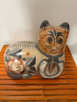 Mexican Tonala Pottery Cat Figurine