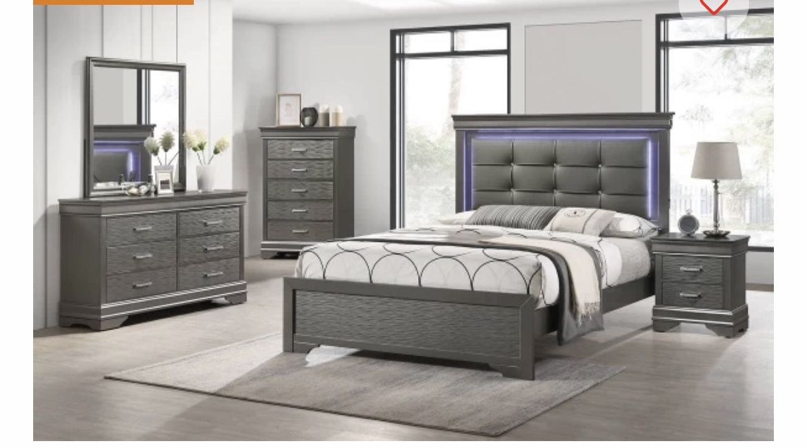 Brand New Elegant LED Queen Size Bedroom Set 