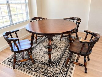Solid Wood Round Dining Table & 4 Chairs – 5-Piece Set