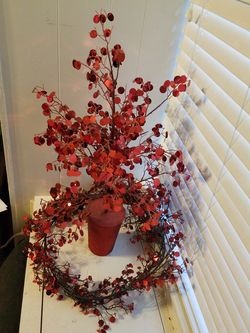 Red sequin Christmas tree and garland