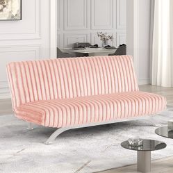 Pink Fabric Corduroy Plush Couch Sofa Futon Sofa Bed
