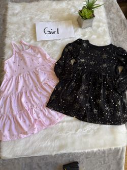 Girls Pink Sleeveless & Black Long Sleeve Gold Star Dress