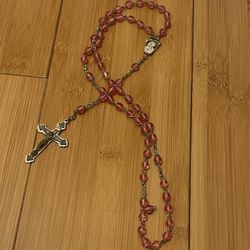 ✝️✝️✝️ VINTAGE - ANTIQUE - Cherry Quartz Gemstone Wire Wrapped Catholic Heirloom✝️✝️✝️
