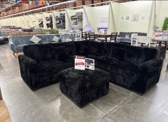 Stylish sectional Sofa with ottoman black - fur like jumbo corduroy