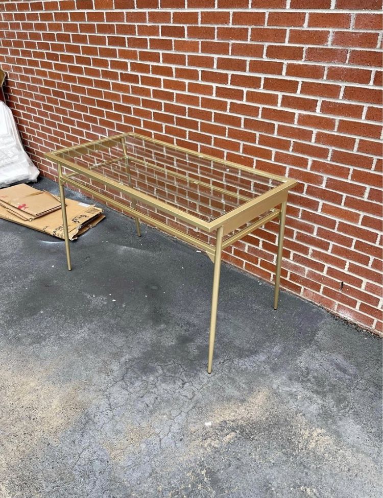 Brand New Walker Edison Olivia Contemporary 2 Tier Glass Top Metal Desk, 48 Inch Gold