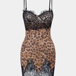 Leopard Print Lace Patchwork Backless Sleeveless Mini Dress