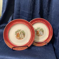 (2) Vintage Salem China Co., Colonial Couple. 23k Gold Dessert Plates.