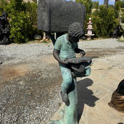 Life Size Bronze boy and dog mailbox sculpture 