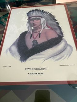Antique Print - Petalesharow, A Pawnee Brave - McKenney & Hall / C.B. King look