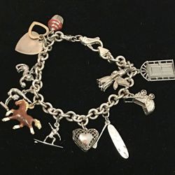Vintage 925 Sterling Silver Chain Loaded Charms Bracelet WOW