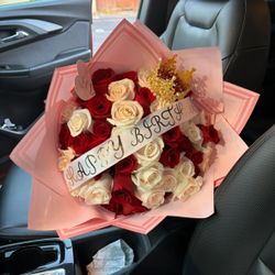 50 Red And White Rose Bouquet 