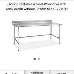 Standard Stainless Steel Worktable with Backsplash