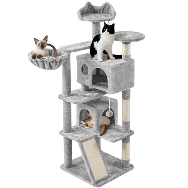 57-in Plush Cat Tree & Condo, Light Gray