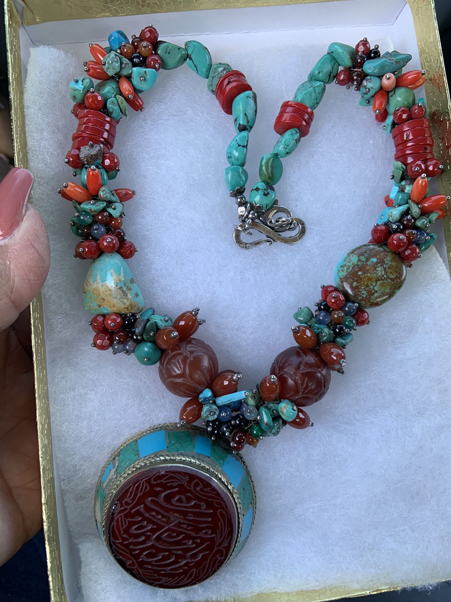 Vintage Sterling Silver Turquoise Corral Necklace