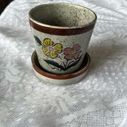 Vintage Stoneware Floral Planter Japan 