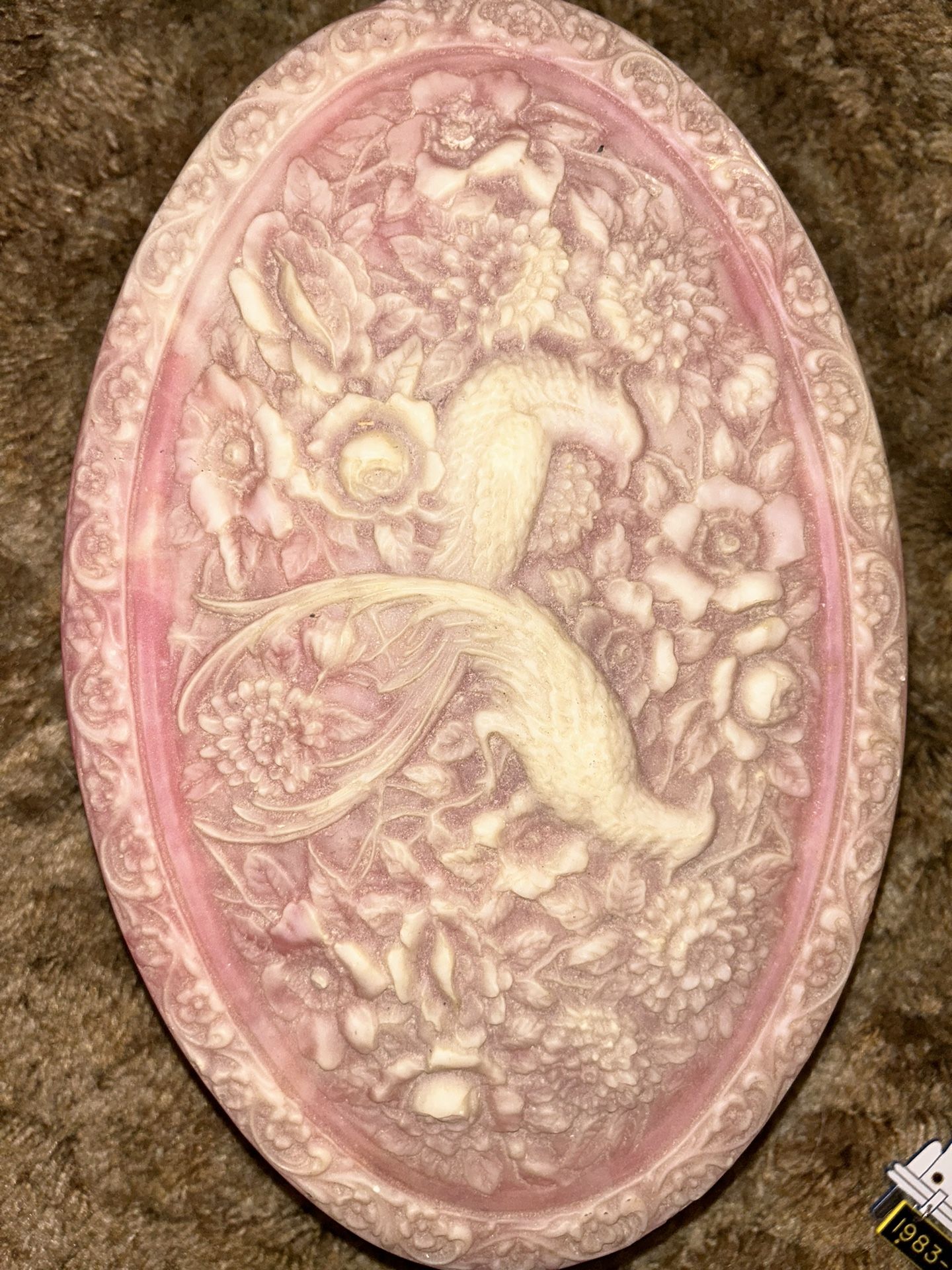 Vintage Hand carved Incolay Stone Jewelry Box