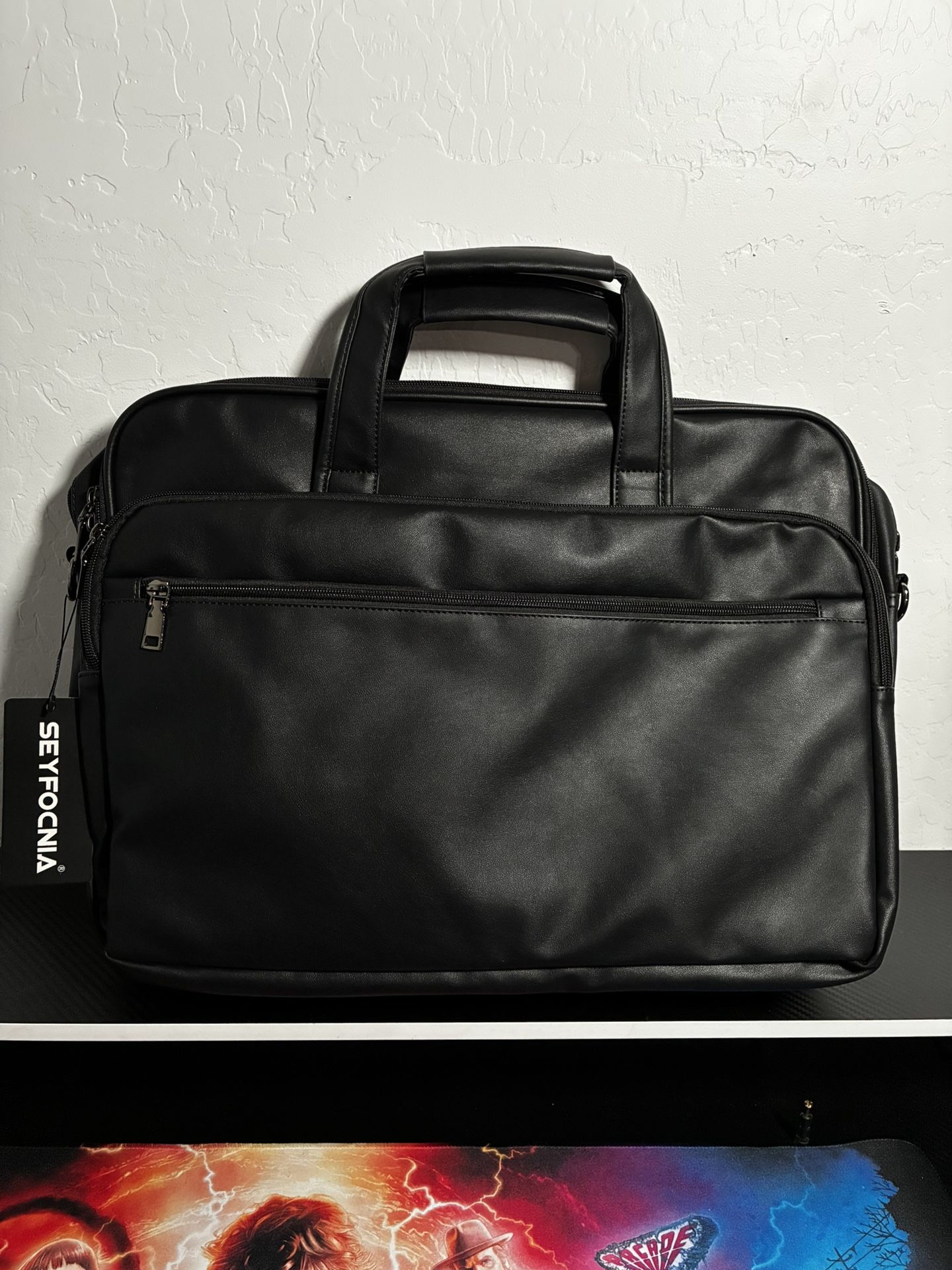 Seyfocnia Leather Laptop Bag, Men's 17.3 Inch Messenger Briefcase Business Satchel Computer Handbag Shoulder Bag