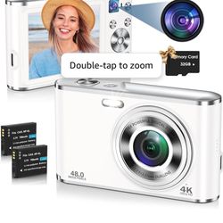 Digital Camera, UHD 4K Digital Camera with Front and Rear Camera, Autofocus 48MP 16X Digital Zoom Vlogging Camera with 32GB Card, 2.8 Inch Screen Comp