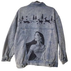 Disney Spirit Jersey Womens Pocahontas Denim Jean Jacket Blue Acid-Wash Size L- Make Me An Offer