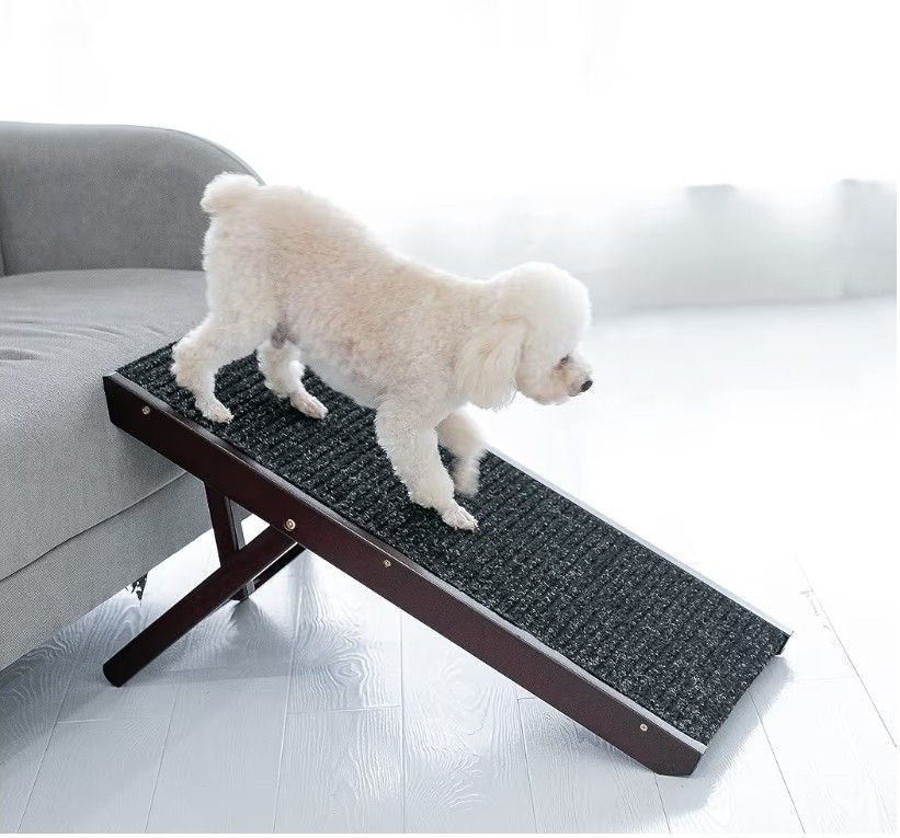 Tall Adjustable Pet Ramp - Wooden Folding Portable Dog & Cat Ramp Perfect for Bed and Car