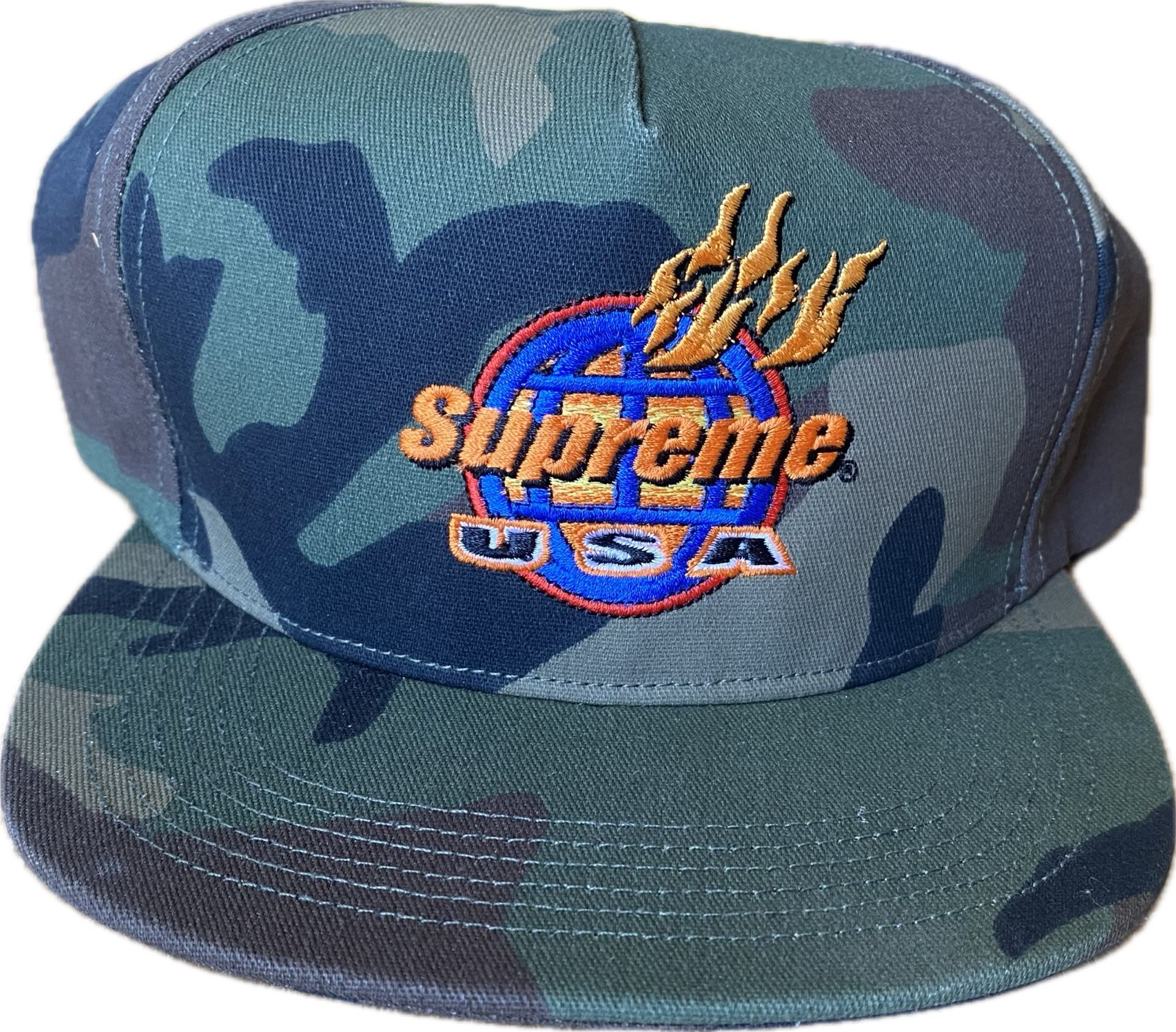 New Supreme Fire 6-Panel 5-Panel Cap Hat Camp USA Camo Fall Winter 2017 FW17