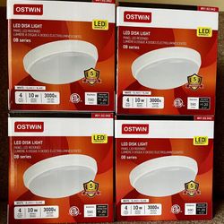 (4) LED Disk Lights, 4”, 10 Watts, Dimmable, 590 Lumens, 5-Year Warranty, NIB!