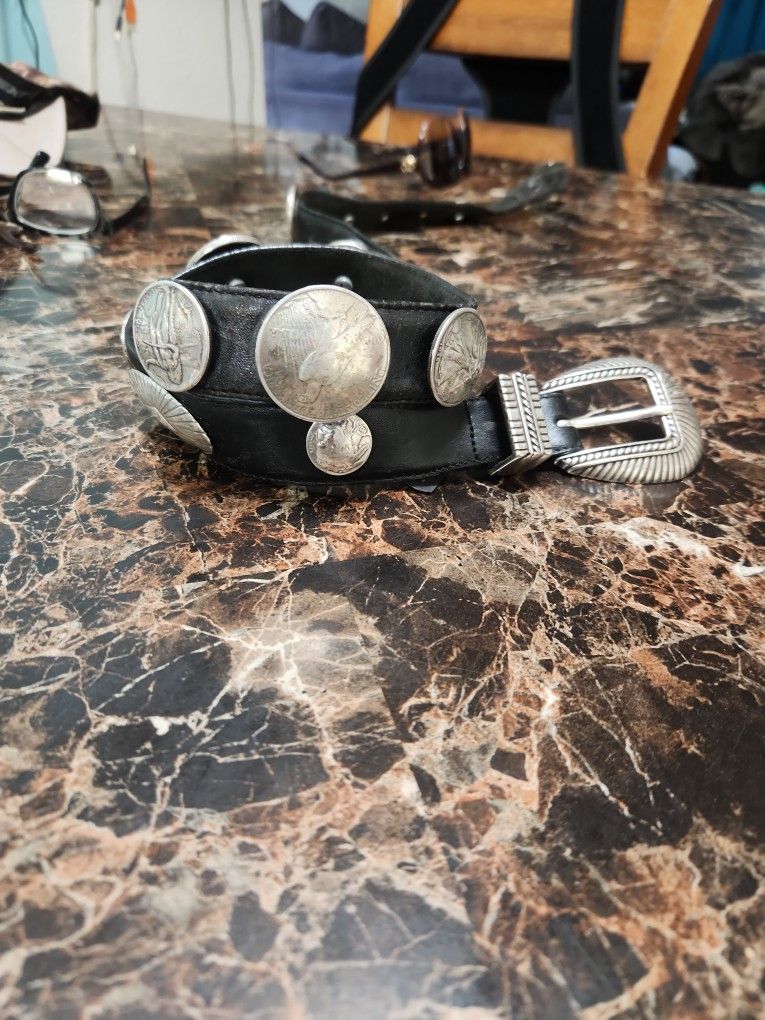 Vintage brighton silver leather coin belt