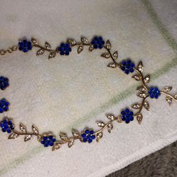 Sapphire Rose Necklace And Earrings 