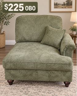 Green Chenille Chaise Lounge Chair