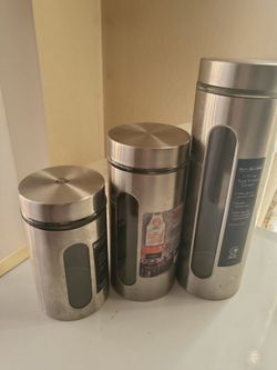 Stainless Steel and Glass Food Storage Canisters Set of 3