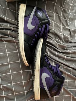 Air Jordans Purple/black Leather Jordan 1 Mid Sneakers 1985