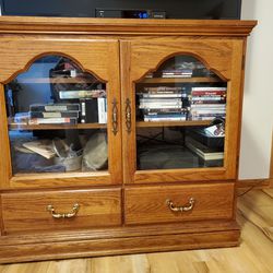 Storage Cabinet Entertainment Center Tv Stand Book Shelf Solid Oak Wood