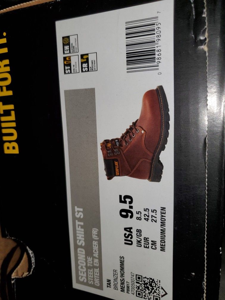 New 9.5 CAT Steel Toe Boots