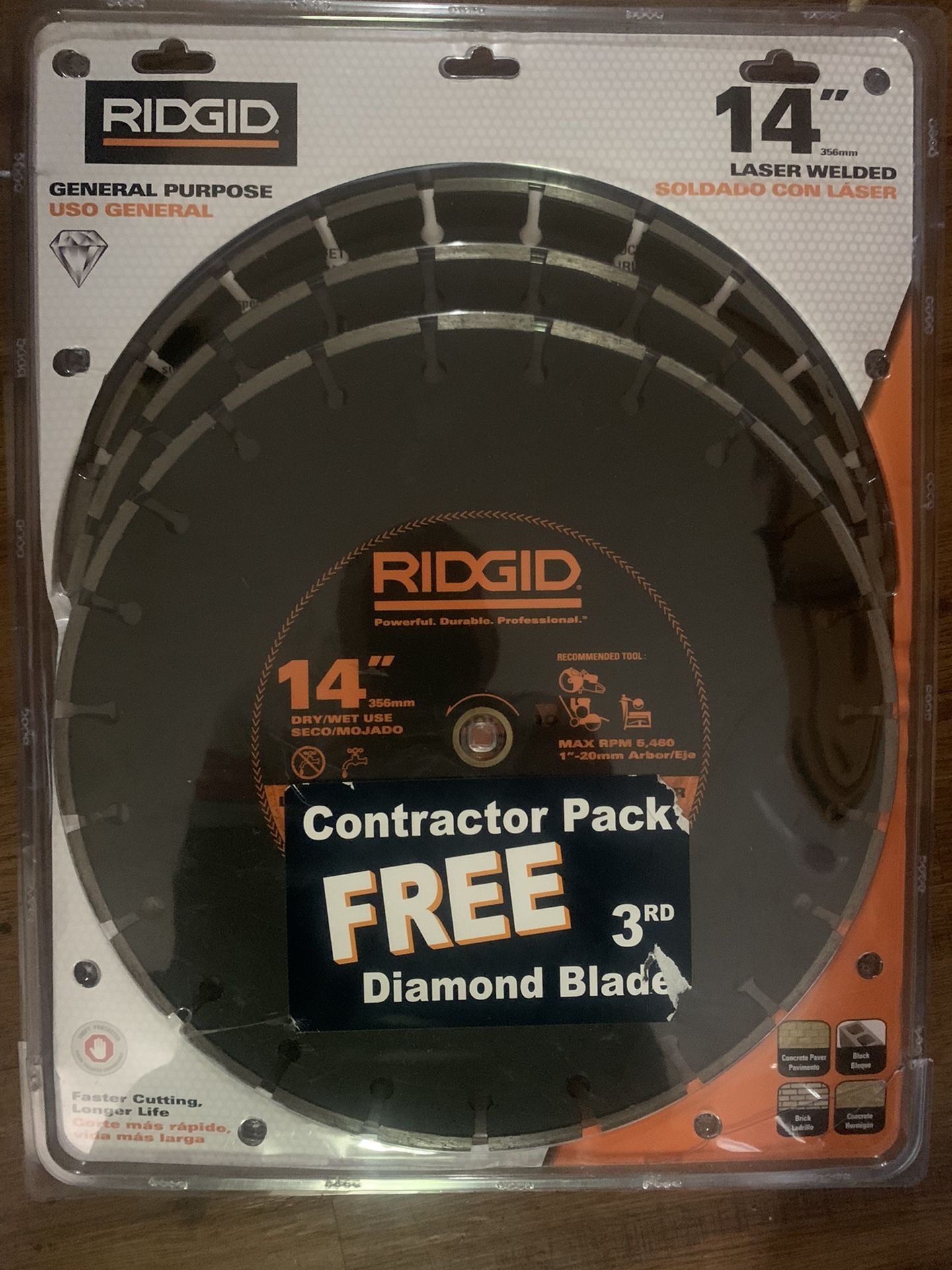 Ridgid 14” Diamond Blade 3-piece Contractor Pack 