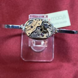 Stunning & Unique Macy’s 925 Sterling Silver Band Bracelet with Vintage Malden Watch Movement