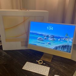 2021 Apple iMac 24-inch Yellow Complete With Keyboard , Mouse And Original Box - Works Great 