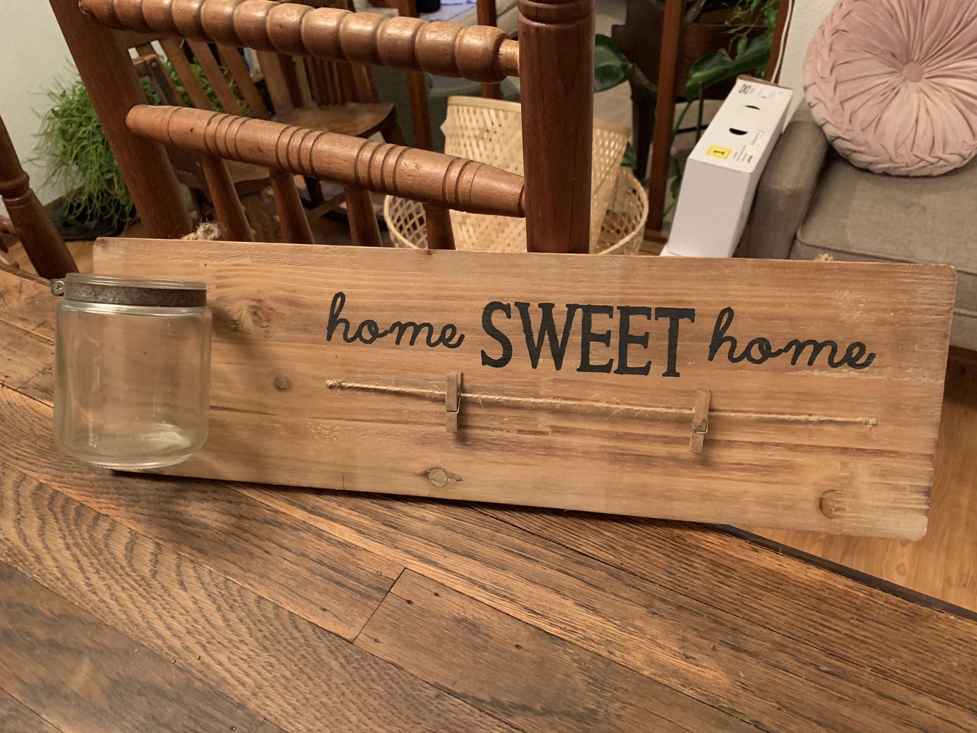 “Home Sweet Home” Wood Sign With Hanging Mug