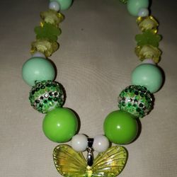 Lime Green Butterfly Necklace 
