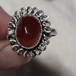 .925 Sterling Silver Carnelian Gemstone Ring