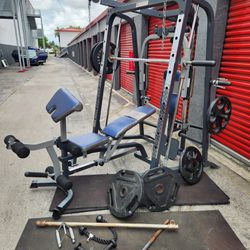 Home Gym Smith Machine with Adjustable Bench, Plates, and Accessories 