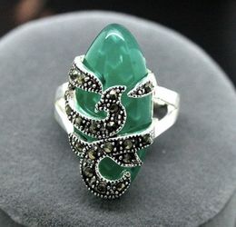 Rare green agate in solid sterling silver ring size 9